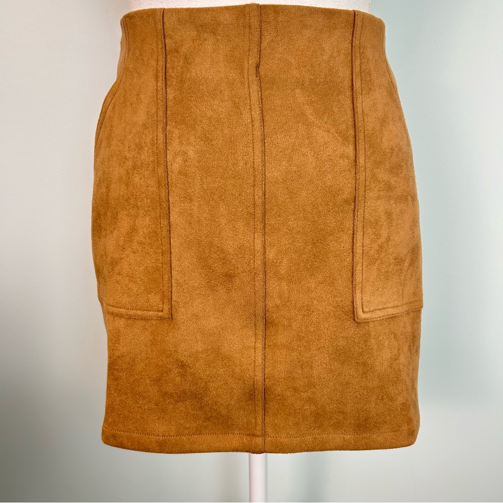 Superdown Faux Suede Camel Color Mini Skirt With Pockets